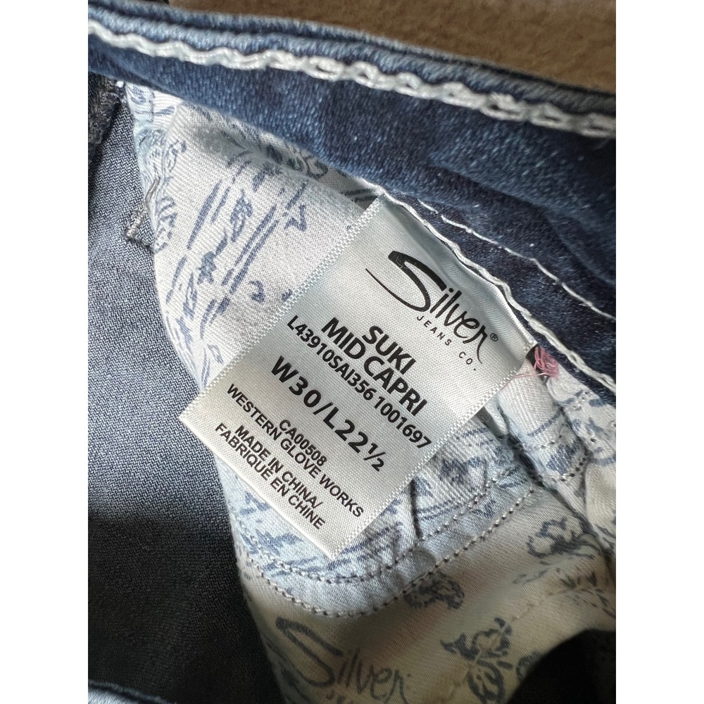 Silver Jeans Co Suki Mid Capri Women 30 Dark Wash Y2K Thick Stitch Boho Cropped - Picture 6 of 8